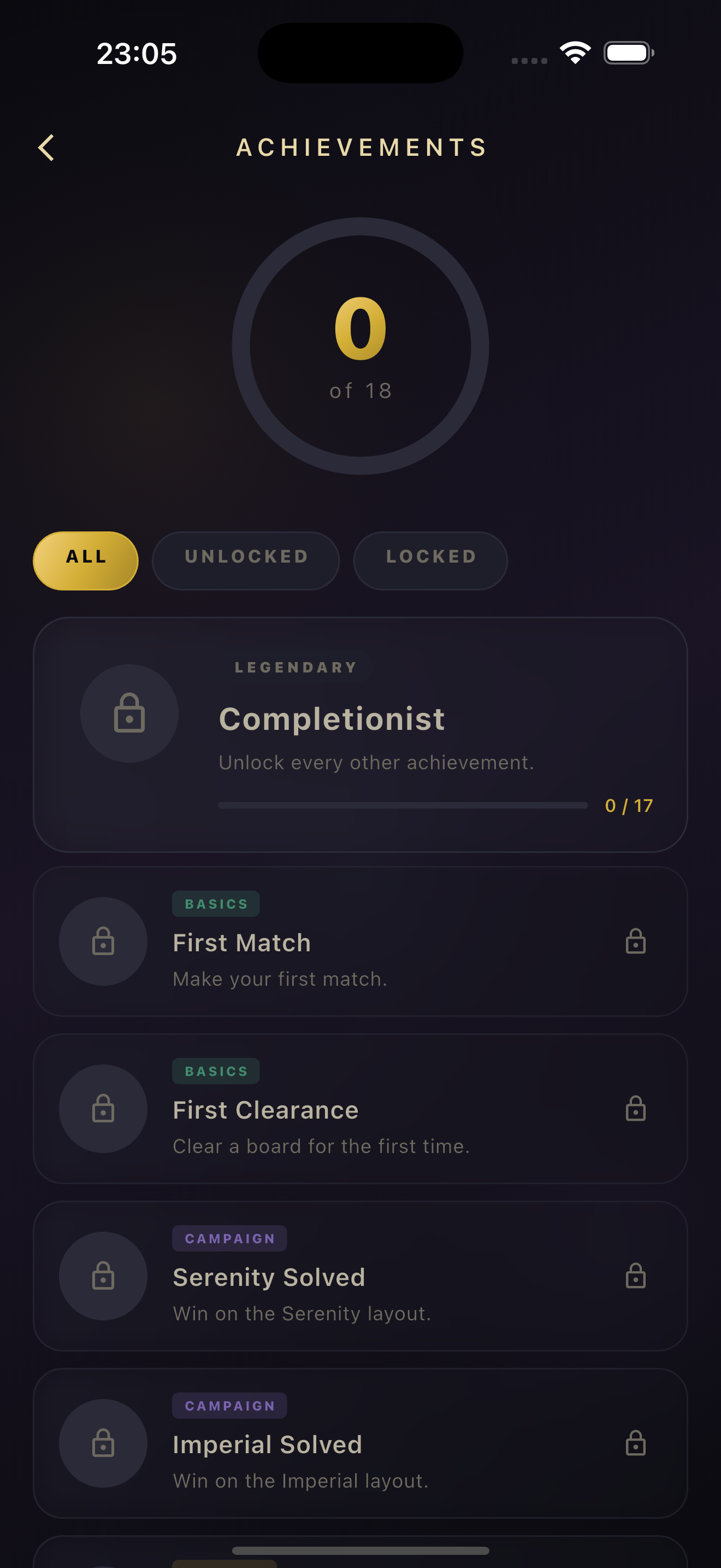 Achievements screen